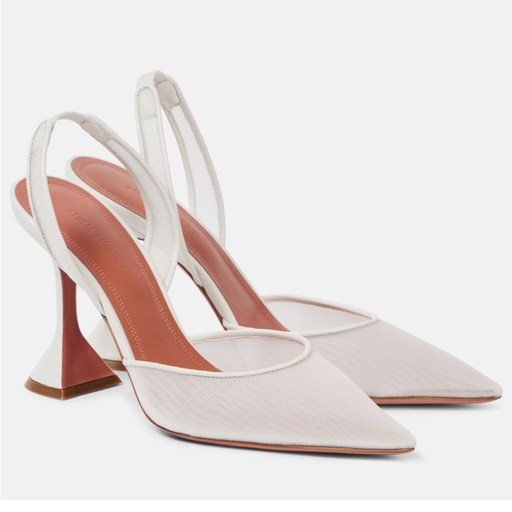 Amina Muaddi Holli Mesh Elegant White Slingback Heels